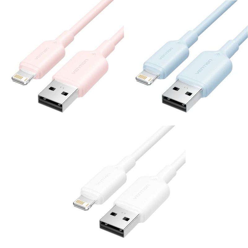 Vention 1M / 2M USB 2.0 Type-A Male to Lightning Male Fast Charging 2.4A Cable with High-Speed 480Mbps Transfer Speed – Blue / Pink / White