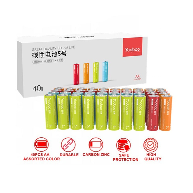 Yoobao AA Battery (40pcs) Carbon Zinc Batteries with High Capacity and Multi Protection for Camera Remote Control Light Wall Clock Weighing Scale Toys and Electronic Devices | CZAA40