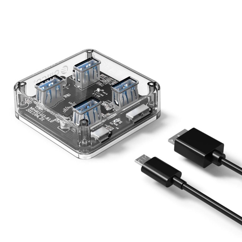 ORICO 4-Port USB 3.0 Transparent Hub with Power Supply, 5Gbps Speed, and Support for Windows, macOS, and Linux for PCs, Desktop Computers, and Laptops – USB Hubs and Docking Stations