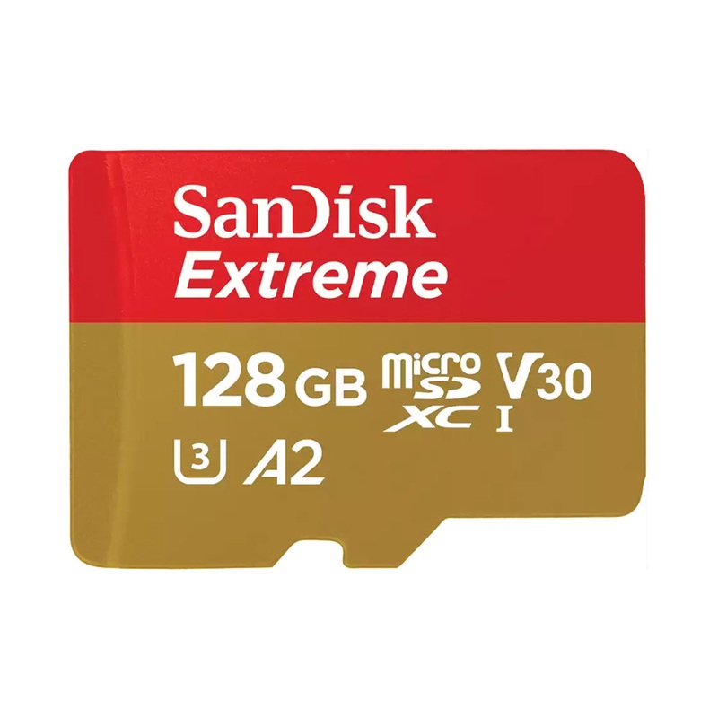 SanDisk Extreme microSDXC UHS-I V30 U3 A2 128GB Memory Card with Adapter – 160MB/s Read and 90MB/s Write Speed for Action Cameras and Drones | SDSQXA1-128-GN6AA