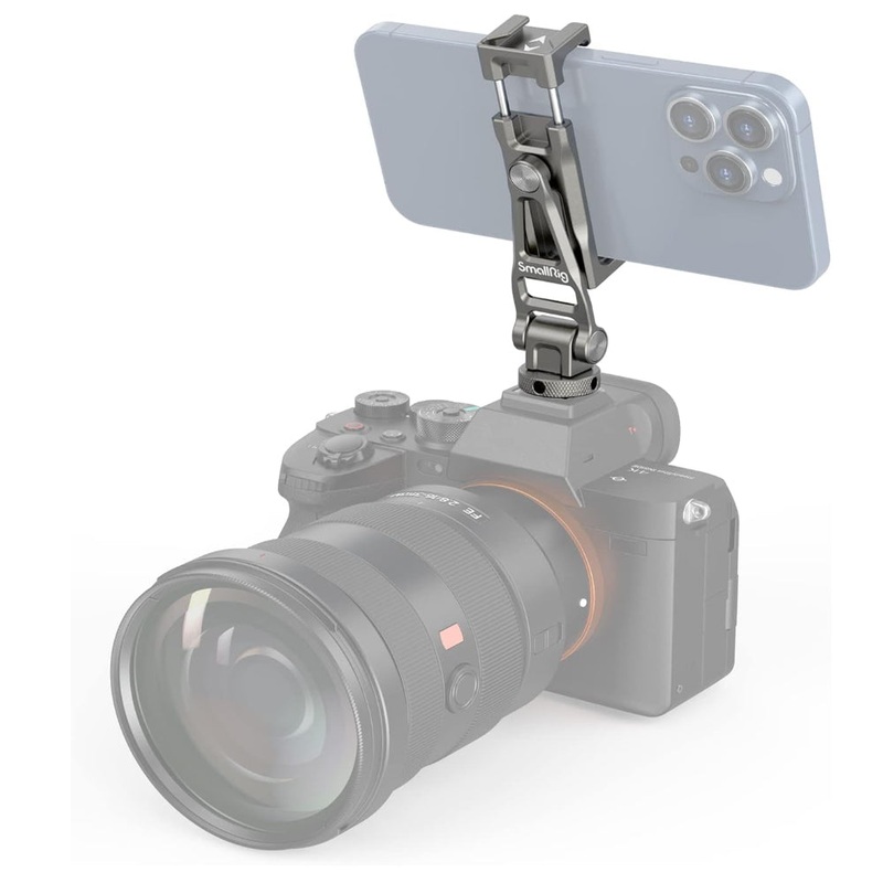 SmallRig Universal Smartphone Holder with 180 Tilt & 360 Rotate, Dual Cold Shoe and 1/4-20 Acessory Mounts for iPhone & Mobile Phones up to 83mm Width | 3559