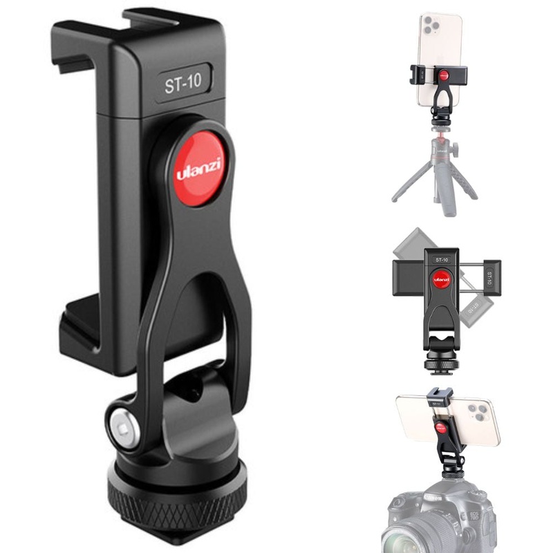Ulanzi ST-10 Adjustable Smartphone Holder Tripod Mount fits 2.2 to 3.1 Phones, 360 Degree Rotation, Cold Shoe and 1/4-20 Female Thread, Forward and Backward Tilt