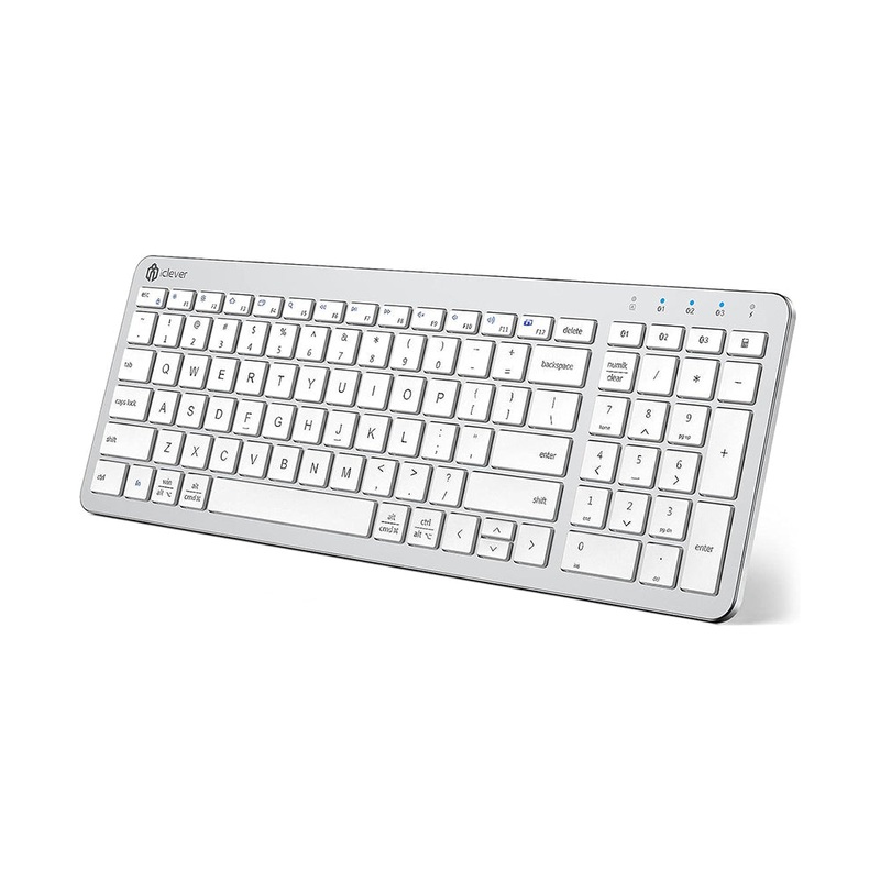 iClever BKA26S Wireless 280mAh Rechargeable Multi Device Keyboard Bluetooth 5.1, Scissor Type Switches, Number Pad Ergonomic Design Full Size Stable Connection Keyboard for iPad, iPhone, Mac, iOS, Android, Windows
