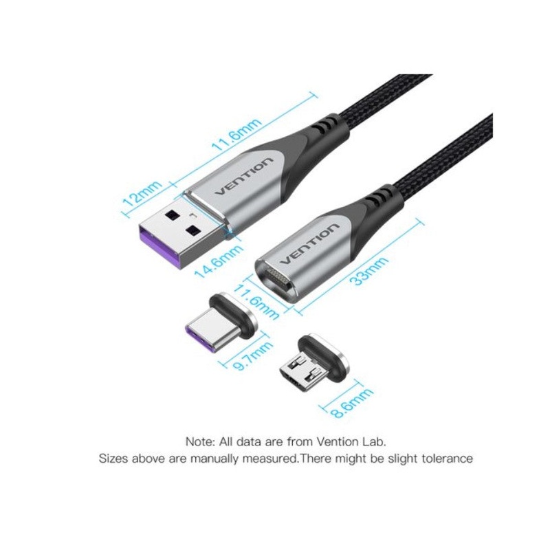 [CLEARANCE] Vention USB 2.0 A Male to 2-in-1 Micro-B & USB-C Male 5A 480Mbps Magnetic Cable (CQN) (Available in Different Lengths)