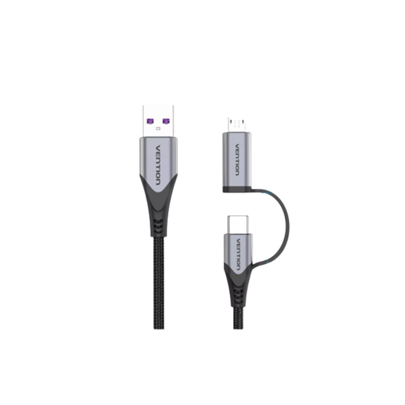 [CLEARANCE] Vention USB 2.0 A Male to 2-in-1 USB-C & Micro-B Male 5A Cable 480Mbps (CQFH) 0.5M