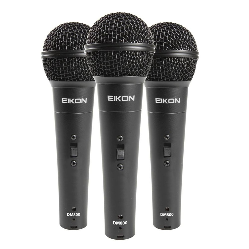 Eikon DM800 3pcs Handheld Cardioid Vocal Dynamic Microphone with 3-Pin XLR Wired Connection, and Included Microphone Holders and ABS Carrying Storage Case for Live Performances and Broadcasts | DM800KIT