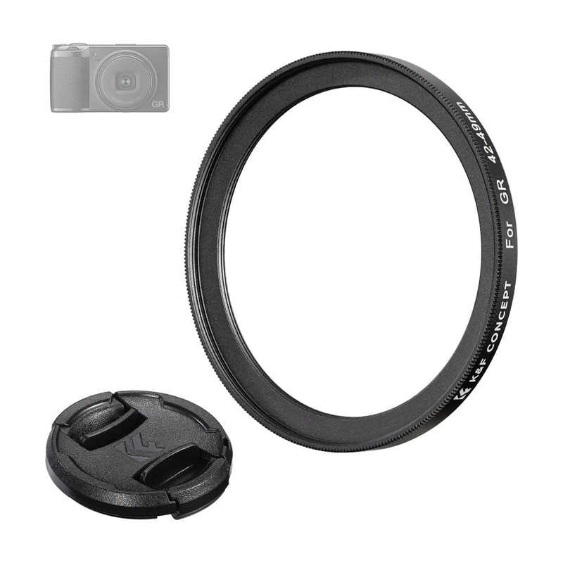 K&F Concept 42 to 49mm Nano-X Filter Adapter Ring for Ricoh GR IIIx III II Camera Series with Lens Cap Aluminum Alloy