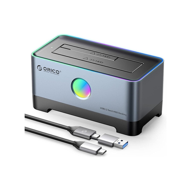 ORICO 10Gbps 2.5 to 3.5 HDD / SSD SATA 3.0 to USB 3.2 Gen2 Type C RGB Hard Drive Docking Station Dual-Bay / Single-Bay with 36TB Maximum Disk Storage Capacity for Windows MacOS Linux Computer PC Laptop MacBook iMac | 5528C3 5518C3