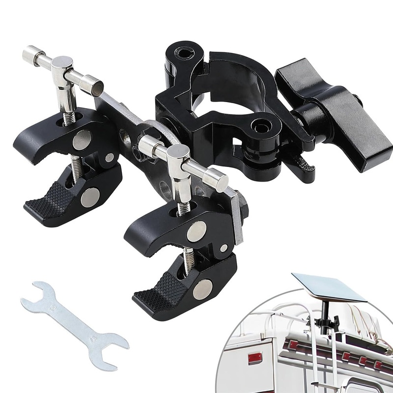 Pxel Aluminum Alloy Dual Super C-Clamp with Heavy Duty Pipe Mount Clamp with 133kg / 250lbs Max Load Capacity, Rubber Padded for Cameras, Accessories and Other Devices | AA-SC11 |