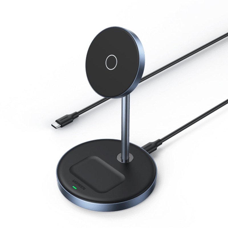 UGREEN 2 in 1 Magnetic Charging Station 20W Wireless Charger with Silicon MagSafe Panel, 90 Tilt, 360 Rotary for iPhone 16/15/14/13/12 Pro Max and Airpods 2/3 Pro 2 – Wireless Earbuds | CD317