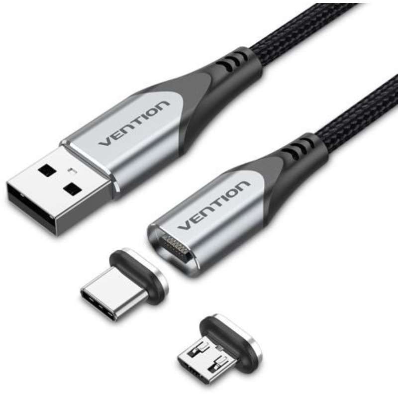 Vention USB 2.0 A Male to 2-in-1 Micro-B & USB-C Male 3A Magnetic Cable 480Mbps (CQM) (Available in Different Lengths)