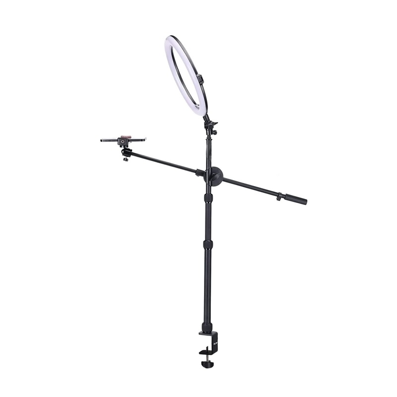 Vijim by Ulanzi 11 RGB Ring Light Multifuction C-clamp Stand and Phone Holder with 68 Extendable Overhead Arm for Live Streaming, Photography, Video | K16