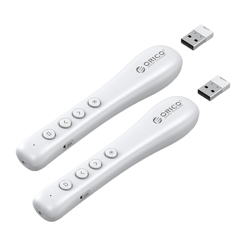[CLEARANCE] ORICO 2.4GHz Wireless Presentation Remote Clicker w/ Built-in Battery, 50m Control Range, 3R Class Laser, 360 Directional Point, Magnetic USB Receiver for Windows, macOS, Linux, Android, Conference Presentation (Black, White)