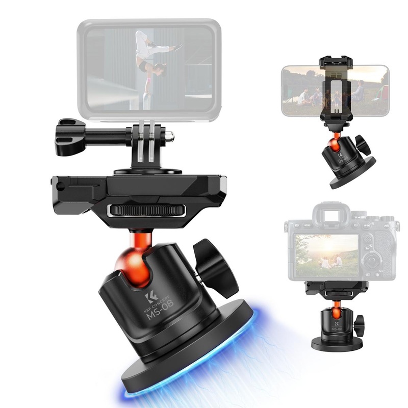K&F Concept MS-08 Magnetic Ball Head Mount for DJI Insta360 GoPro Action Cameras & Smartphones, 360 Adjustable Angle with 3kgs Max Load Capacity and ABS Silicone Base | KF31-156