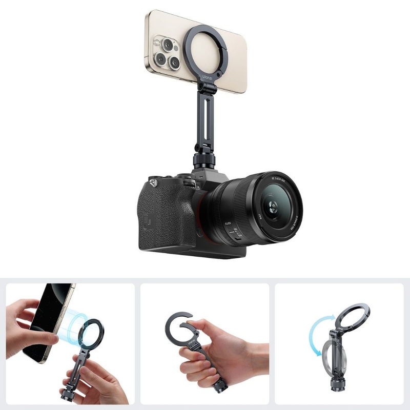 Ulanzi MA07 Magnetic Compact Phone Holder with Clip-On Design, Universal 1/4 & Cold Shoe Mount to Camera, Tripods, Selfie Stick for Dual-Screen Shooting, Interviews, BTS, Selfie and Live Streaming | M084