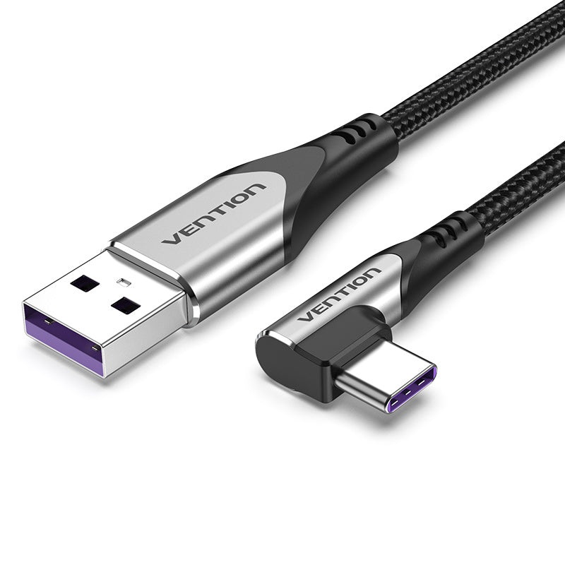 Vention USB 2.0 to 90 Degree Angled Type C Male 5A Fast Charging Cable Aluminum Alloy Cord for Android Smartphones (0.5m, 1m, 1.5m, 2m)| COGH